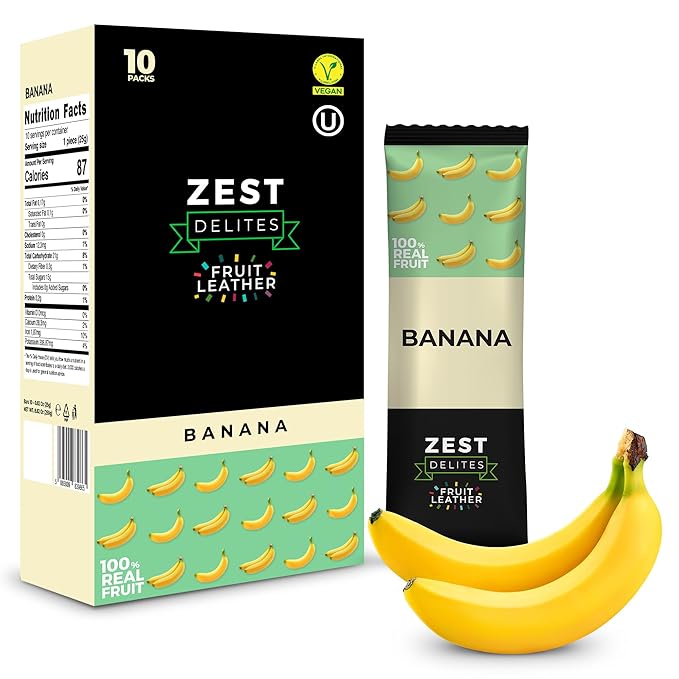 Dried Fruit Bars by Zest Delites, Fruit Leather Snacks, Healthy Snacks Pack for Adults & Kids, Lavashak, Vegan, Apple-Based Banana Strips, 0.88 oz x 10
