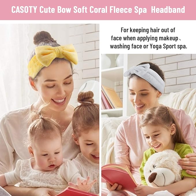 Casoty 6 Pieces Bow Hair Band Spa Headband for Washing Face Terry Cloth Makeup Headband for Face Washing Shower Skin Care Yoga Spa Party Supplies for Women Girls