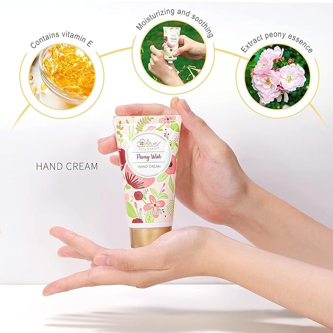 Hand Lotion Sets for Women Gift, Mothers Day Gift for Mom, Peony Wish Body Cream Gifts Set, Include Hand Cream, Foot Cream, Soap, Scented Candle, Women Body Care for All Skin Types Skin Care Gift Set