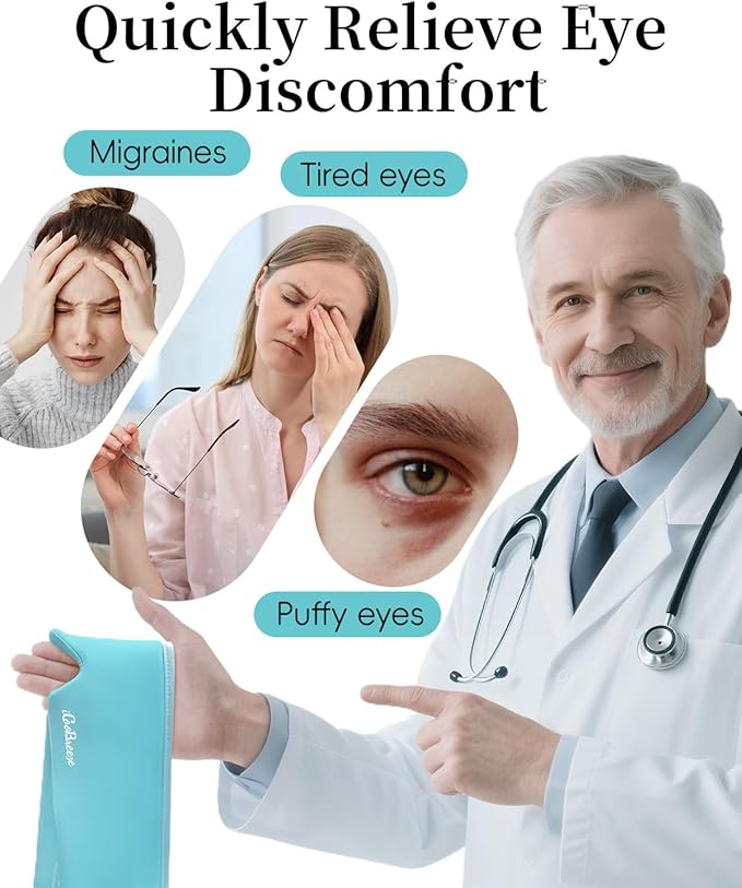Cooling Eye Mask for Puffy Eyes, Headache and Migraine Relief Gel Eye Mask, for Headache, Puffiness, Eye Strain, Sinusitis & Post-Surgery Care – Large Soft Reusable Cold Eye Compress (Pale Blue)