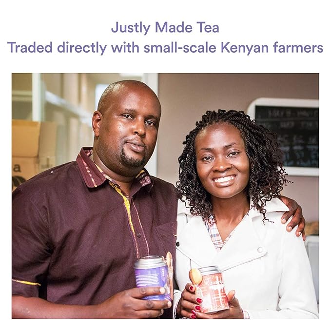 JusTea PURPLE RAIN | Loose Leaf Purple Tea | Tin with Hand Carved Tea Spoon | 40+ Cups (2.8oz) | Very Low Caffeine | Award-Winning | Fair Trade | Non-GMO