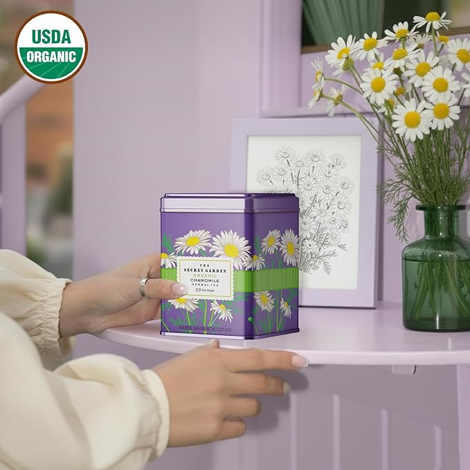 Life Plus Style Gourmet The Secret Garden Organic Chamomile Herbal Tea Bags Calming Caffeine-Free Tea for Sleep & Relaxation Supports Digestion & Stress Relief Non GMO Gluten Free Eco-Friendly