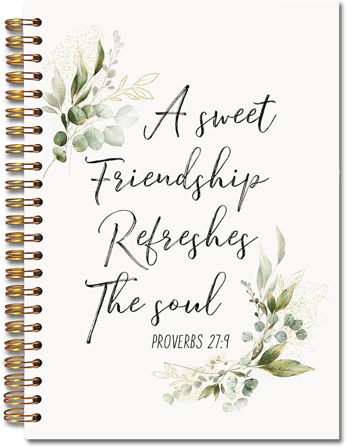 a Sweet Friendship Refreshes the Soul Christian Spiral Notebooks, Proverbs 27:9 Bible Journal, Gifts for Christian Women Friends, Religious Notebook for Note Taking, 5.5x8.3 Inch