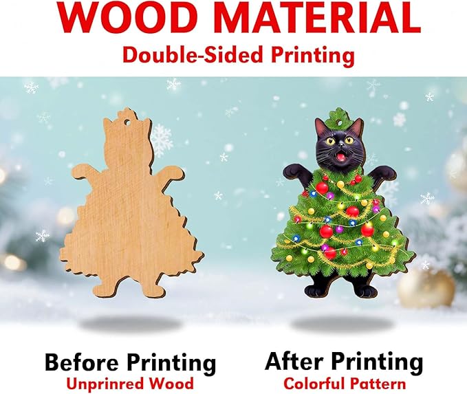 Black Cat Wooden Ornament - Cute Screaming Cat Decorative Pendant - Black Cat Hanging Gifts for Cat Lovers - 2 Side Printed Christmas Tree Ornament