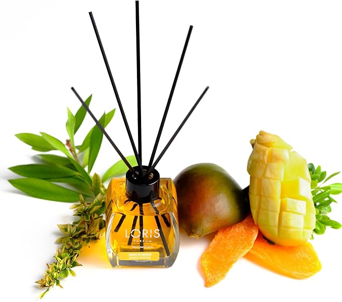 Loris Reed Diffuser - Tango in Mango - Aromatic Home Fragrance with Natural Essential Oils, 4.06 fl oz/120 mL – Long‑Lasting, Non‑Toxic, Gift Ready Scented Diffuser with Sticks for Room & Bathroom