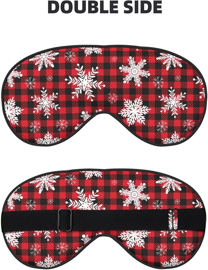 Christmas Sleeping Eye Mask Snowflakes on Buffalo Plaid Eye Mask for Sleeping Soft Comfort Eye Shade Blackout Eye Cover for Deep Rest Travel Nap Meditation