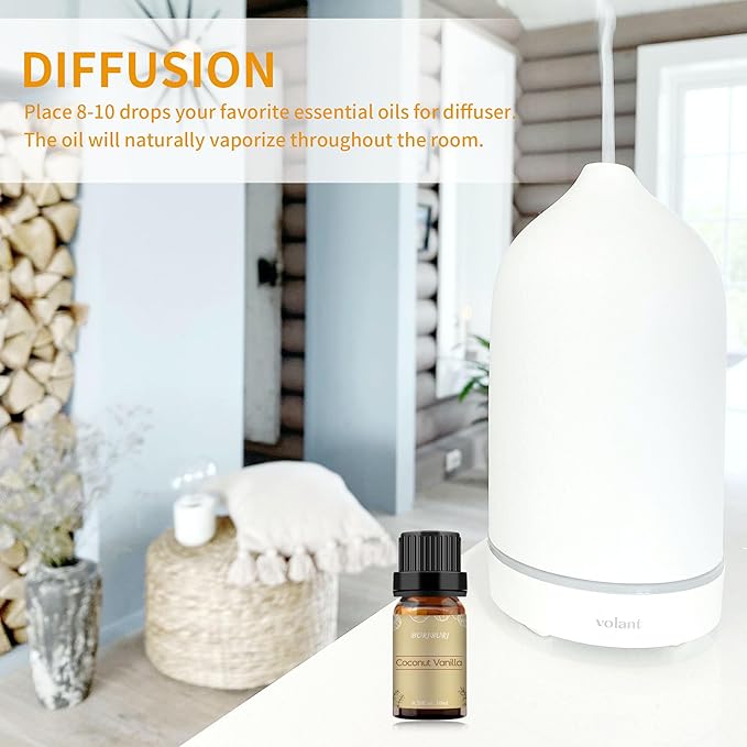 BURIBURI Coconut Vanilla Essential Oil, 10ml Premium Grade Scented Oil Coconut Vanilla Fragrance Oil for Diffuser, Massage, Candle, Soap Making