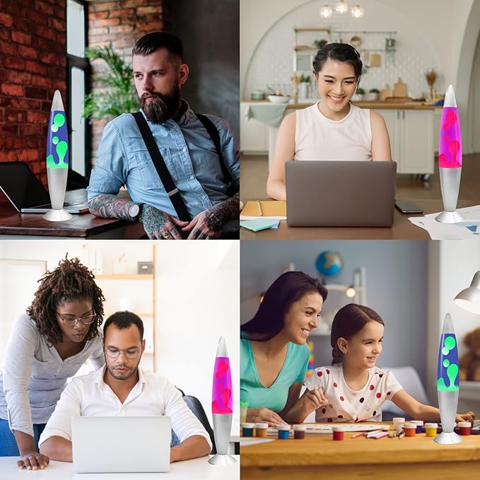 JAMBO 2 Pack- 16" Beautiful Lamp- Blue with Yellow/Green Wax and Purple with Pink Wax, Relaxing Liquid Lamp, Night Light Nightlight, Lamps for Adults Teens Kid