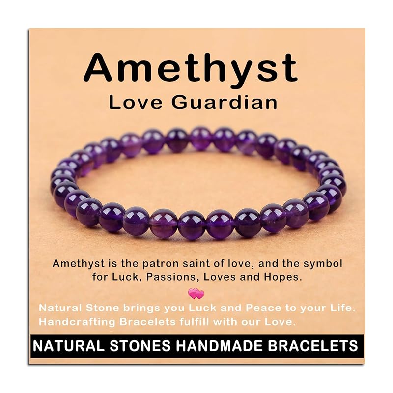 AD Beads Handmade Gemstone Stretch Elastic Bracelet Crystal Healing Reiki Nature's Beauty and Spiritual Essence Unisex (6mm, Amethyst (Love Guardian))