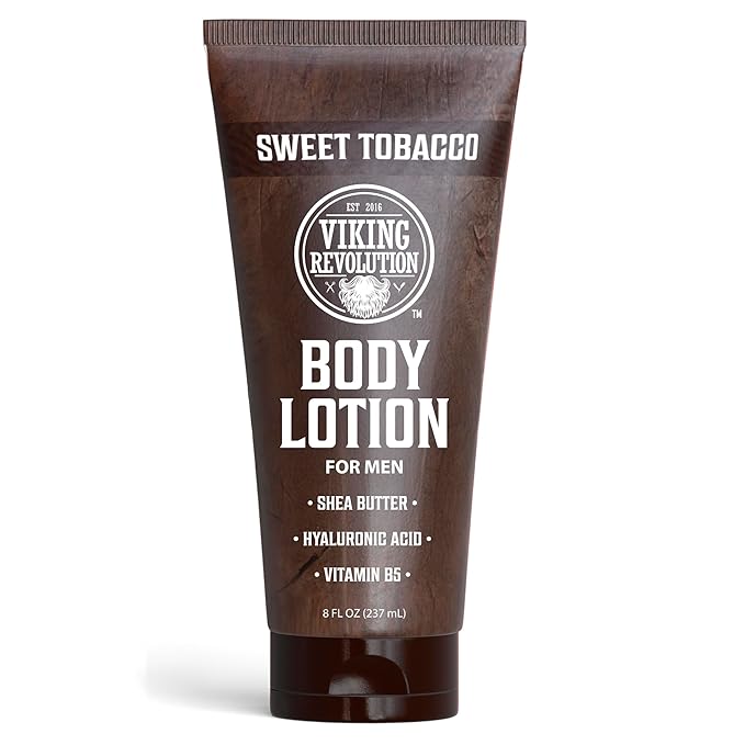 Viking Revolution Sweet Tobacco Body Lotion for Men –Mens Lotion for Dry Skin with Shea Butter, Hyaluronic Acid and Vitamin B5 – Nourishing Mens Body Lotion for Hydrated and Smooth Skin (8oz, 1 Pack)