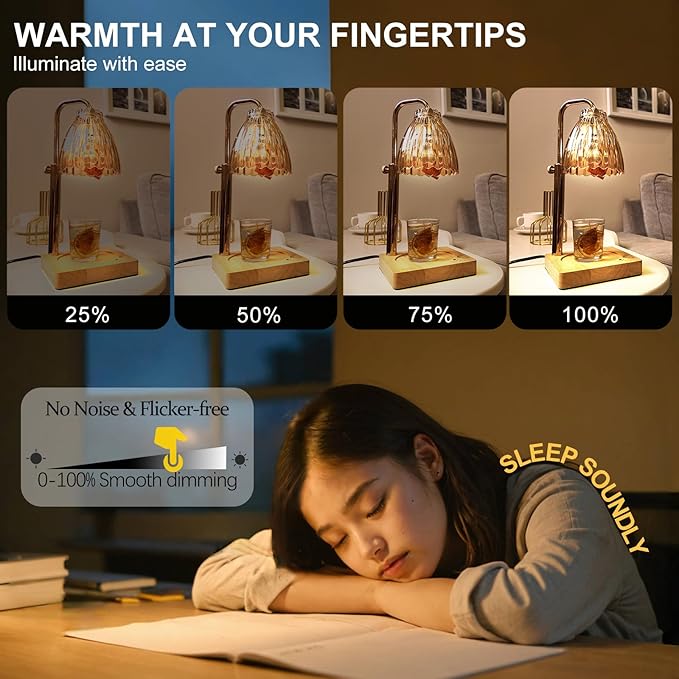 Candle Warmer Lamp with Timer Electric Wax Warmer for Scented Wax Melt Warmer Melter for Jar Candles Touch and Remote Control Dimmable Adjustable Height Gifts for Women 2 Bulbs,Flower Glass