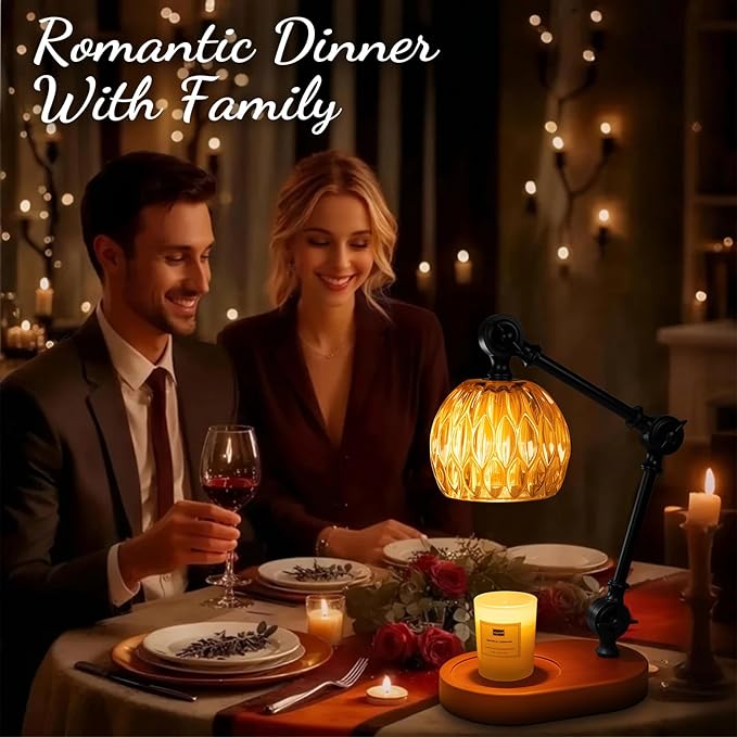 Candle Warmer Lamp, Dimmable Wax Melting Warmer with Adjustable Height, Bedroom Living Room Home Decor, Birthday Relaxation Gifts for Women (Amber, Wave)