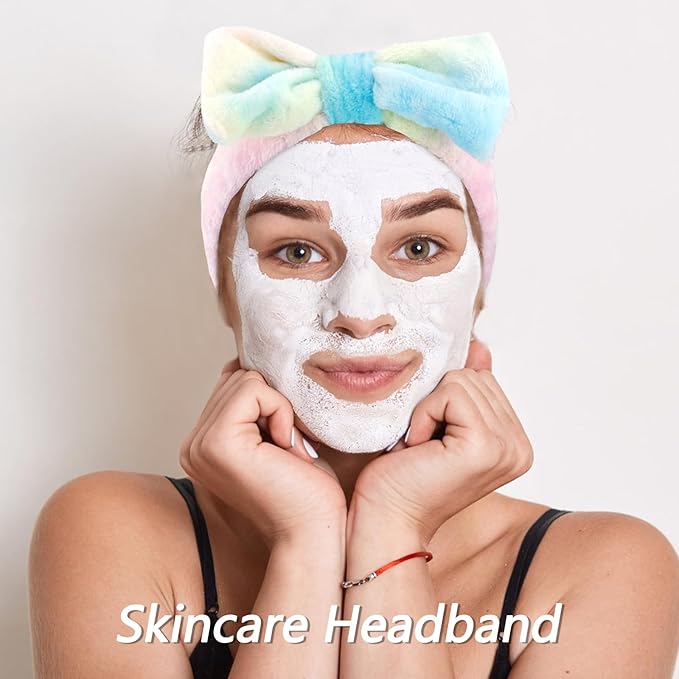 VELSCRUN Spa Headband, Makeup Face Wash Skincare Headbands, 6 Pcs Light Colorful Sponge Bow Tie Get Ready HairBand Facial Wristband Set, Stuff for Teen Girls Women Trendy Fashion Hair Accessories