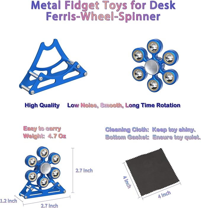 Desk Toys for Fidget Ferris-Wheel Spinner: 4mins Metal Cool-Gadgets Kinetic-Toy, Cool-Stuff for Kid Children Teen Adult EDC-Toy, ADHD Tools Stress Relief for Office Home School Men Woman Christmas