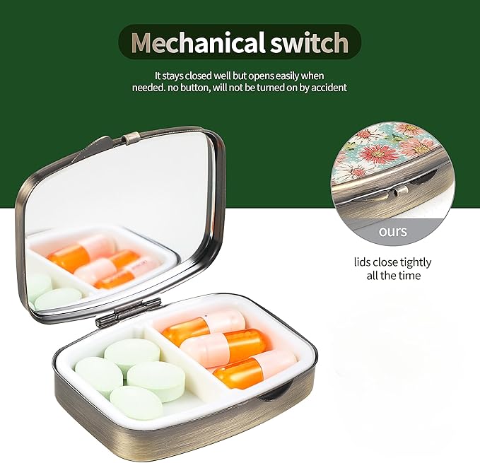 Dynippy Pill Case Pill Box with Mirror Retro Pocket 2 Compartment Medicine Case Vitamin Pill Organizer for Pocket Purse and Travel (A-Marble Ripple)