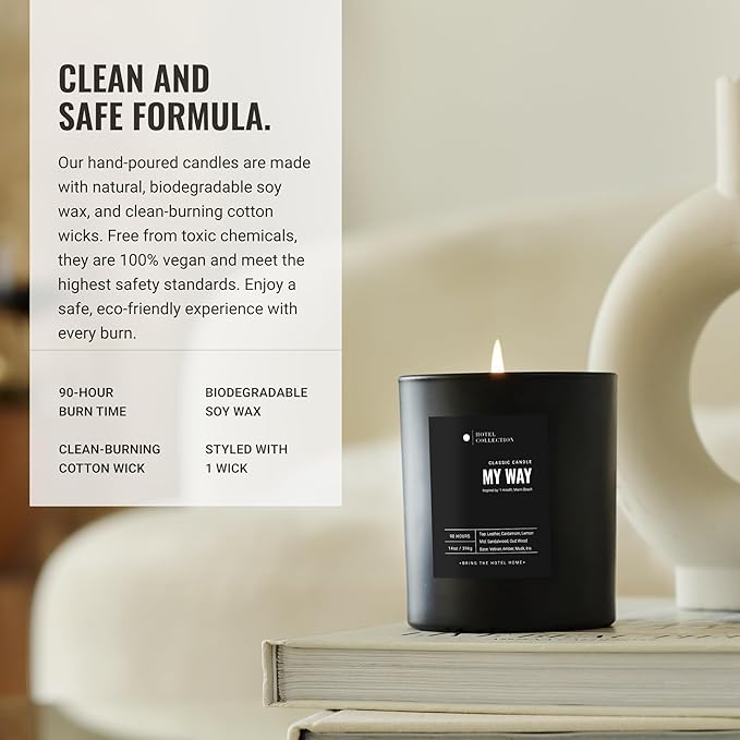 Hotel Collection - Crystal Oud Single Wick Classic Candle - Hotel Inpsired Luxury Candle - 90 - Hours Burn Time - Hints of Bergamot, Saffron, and Amber - 14 oz - Black