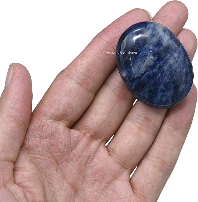 Amazing Gemstone Sodalite Crystals and Healing Stones - Large Palm Stone Crystals Piedra - Crystal for Good Luck, Balanced Positive Energy, Meditation - Unique Stocking Stuffers Gifts for Women, Men