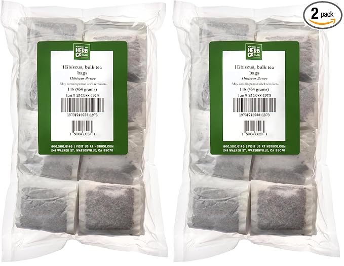 Monterey Bay Herb Co. Hibiscus Tea | 200 Tea Bags | Caffeine Free | Berry-Like Flavor | Rich in Vitamin C (Pack of 2)