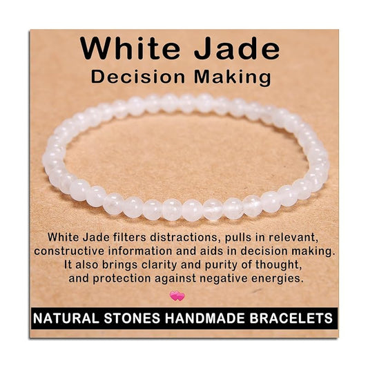 AD Beads Handmade Gemstone Stretch Elastic Bracelet Crystal Healing Reiki Nature's Beauty and Spiritual Essence Unisex (4mm, White Jade (Decision Making))