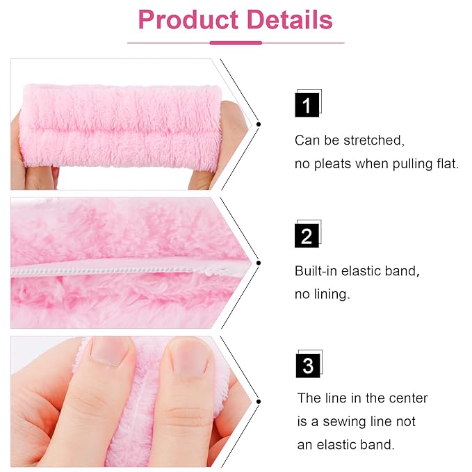 VELSCRUN 6 Pack Spa Headband, Makeup Headband, Face Wash Headbands, Skincare Headbands, Pink Sponge Hair Band Bow Tie Spa Head Band for Washing Face Wristband Set Hair Accessories for Women Girls
