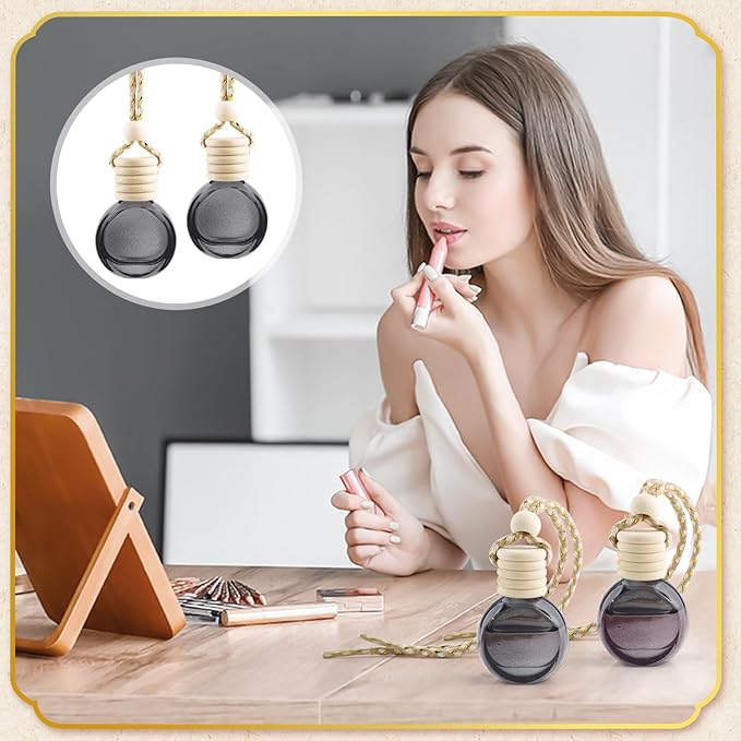 ConStore 20 Pack Black Hanging Car Air Freshener Bottle Empty Car Essential Oil Diffuser Bottles Pendant Black Glass Perfume Bottles Aromatherapy Fragrance Bottle Auto Ornaments Decor (oblate)