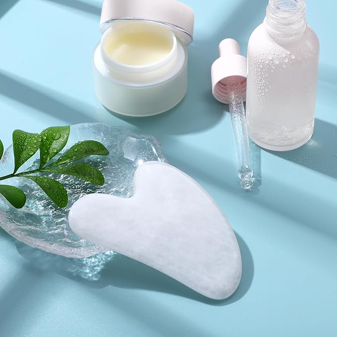 Guasha Tool for Face: White Jade Gua Sha Facial Tools - Gua Sha Stone for Face and Body Skin Massage - Guasha Jade Stone Scraping Massager for SPA Acupuncture, Therapy Trigger Point Treatment