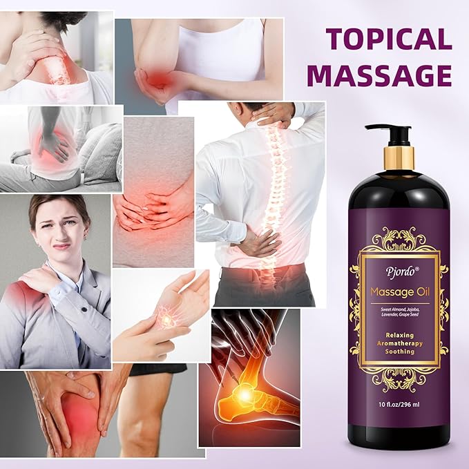 Aromatherapy Lavender Massage Oil, 10 fl oz Relaxing Massage Oil for Massage Therapy with Grape Seed, Sweet Almond & Jojoba, Spa Quality Oils for Soothing, Calming