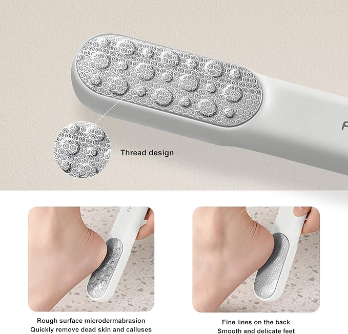 Double-Sided Stainless Steel Foot File, Foot Callus Remover & Foot Scrubber, Professional At-Home Pedicure Tool for Dry & Wet Feet, Hard Skin & Corn Remover, White (Home Salon Use)