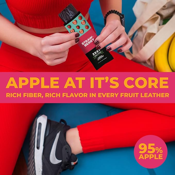 Fruit Snacks by Zest Delites, Fruit Leather Bars, Healthy Snacks for Adults & Kids, Vegan, Apple-Based, Strawberry, Peach, Blackberry, Plum, Tart Cherry, Bulk 0.88 oz x 50