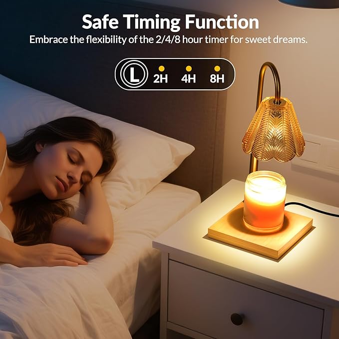 Candle Warmer Lamp with Timer Dimmer, Height Adjustable Fragrance Candle Warmer for Bedroom, Birthday Gifts for Mom Friend Sister, Vintage Aesthetic Style Home Decor (Flower Lampshade)