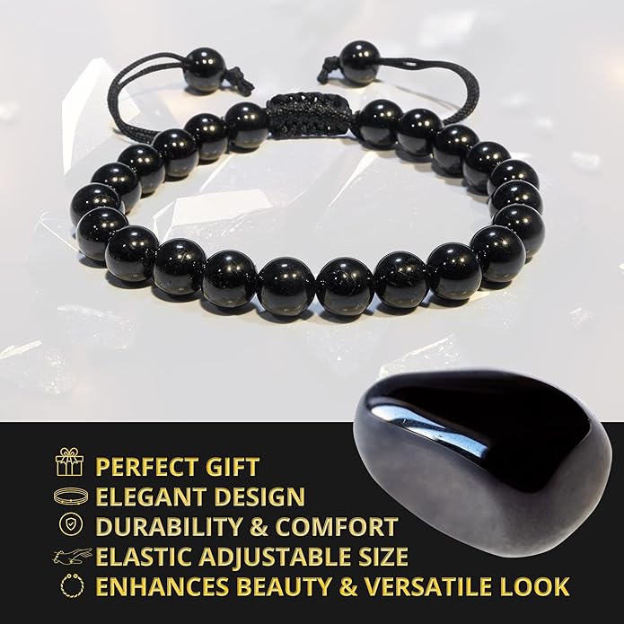 Energy Protection Crystal Handmade Adjustable Bead Bracelet Perfect for Men, Women’s Gift - Gemstone Healing Stretch Bracelet Pulsera Para Hombre Mujer Stocking Stuffer