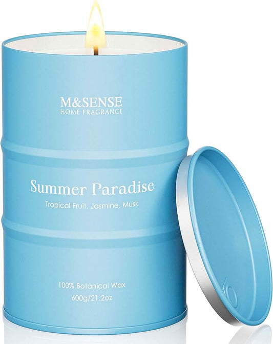 M&SENSE Summer Candles Large Beach Candle, Natural Soy Candles 21.2oz 120 Hour Slow Burning,Aromatherapy Candle for Stress Relief Meditation Relaxing