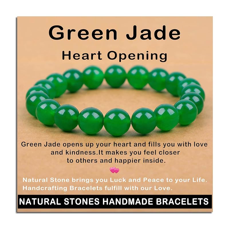AD Beads Handmade Gemstone Stretch Elastic Bracelet Crystal Healing Reiki Nature's Beauty and Spiritual Essence Unisex (10mm, Green Jade (Heart Opening))