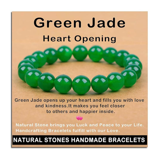 AD Beads Handmade Gemstone Stretch Elastic Bracelet Crystal Healing Reiki Nature's Beauty and Spiritual Essence Unisex (10mm, Green Jade (Heart Opening))