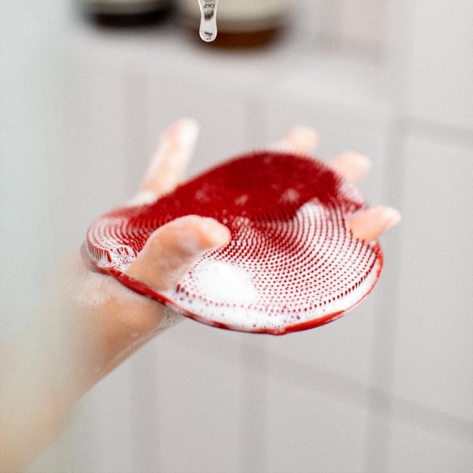 Boie USA Flat Body Scrubber - Soft Silicone-Like Exfoliating Shower Scrubber & Body Cleansing Brush - Stick-to-Wall Loofah Replacement - Antimicrobial Body Exfoliator for All Skin Types (Mint)