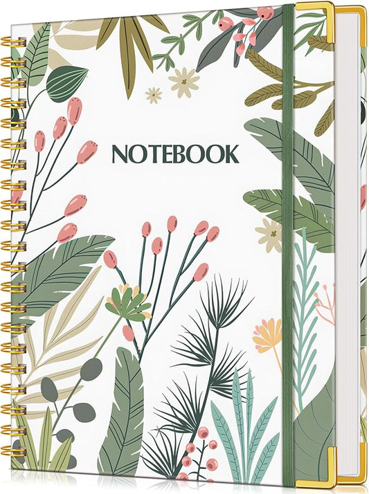 Lined Spiral Notebook Journal for Women, 200 Pages Aesthetic Notebooks 8.5” x 11”, A4 Large Hardcover Spiral Journals with 100 GSM Thick Paper, Cute College Ruled Notebook for Writing Work School, Colorful Botanicals