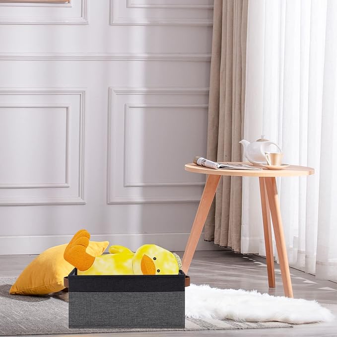 GhvyenntteS Small Fabric Storage Bins with Handles 6 Pack, 11.8" x 7.87" x 5.11" Storage Baskets for Shelves, Baskets for Organizing Clothes Underwear Socks Hats DVDs (Grey/Black)