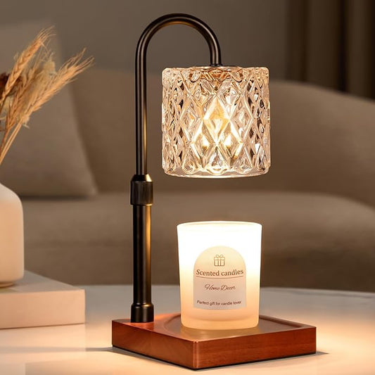 Candle Warmer Lamp with Timer -Dimmable Adjustable Height Wax Melt Warmer for Jar Candles,Vintage Home Decor with Elegant Amber Glass,Birthday Gifts for Women, Mom, Friend