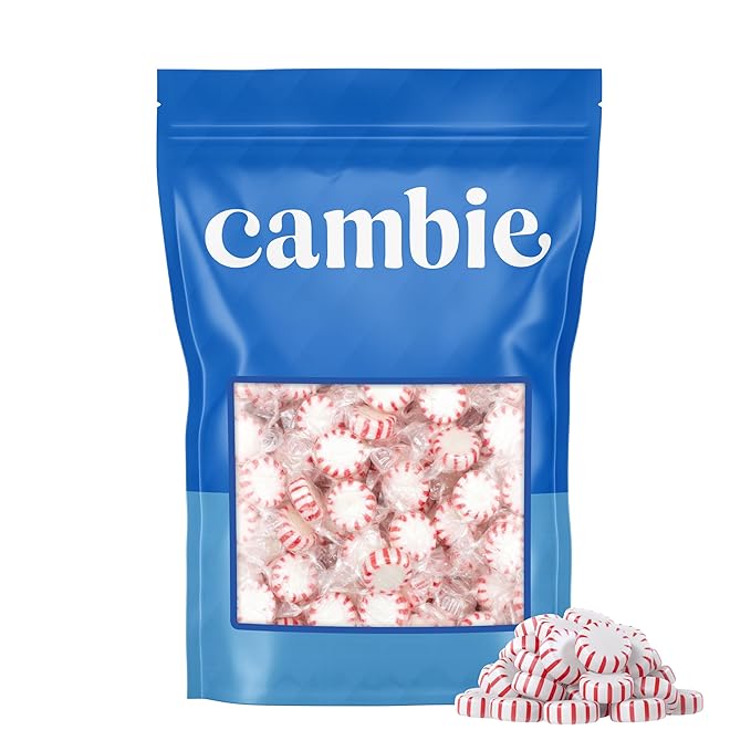 Cambie Peppermint Candy - 2 lbs of Mints Individually Wrapped, Perfect For After Dinner Mints, For Home, Restaurant or Office Candy, Bright Red & White Swirl