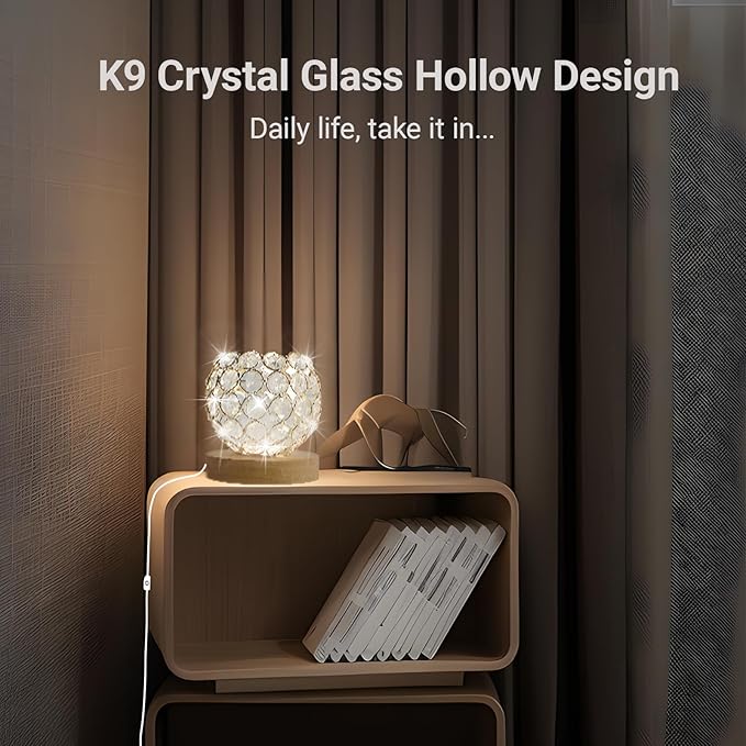Crystal Mood Table Lamp, Small Decorative Sphere Light with Voice Control - 3 Lighting Modes Ambient Lighting for Tiny Bedroom & Living Room Decor, Aesthetic Gifts for Teen Girls