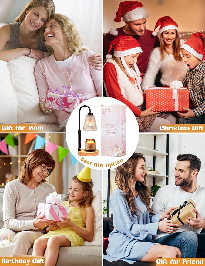 Innqoo Rustic Candle Warmer Lamp with Timer, Dimmable Candle Warmer for Jar Candles, Height Adjustable Wax Melts Warmer, Birthday Gifts for Women Mom, House Warming Gifts New Home Decor