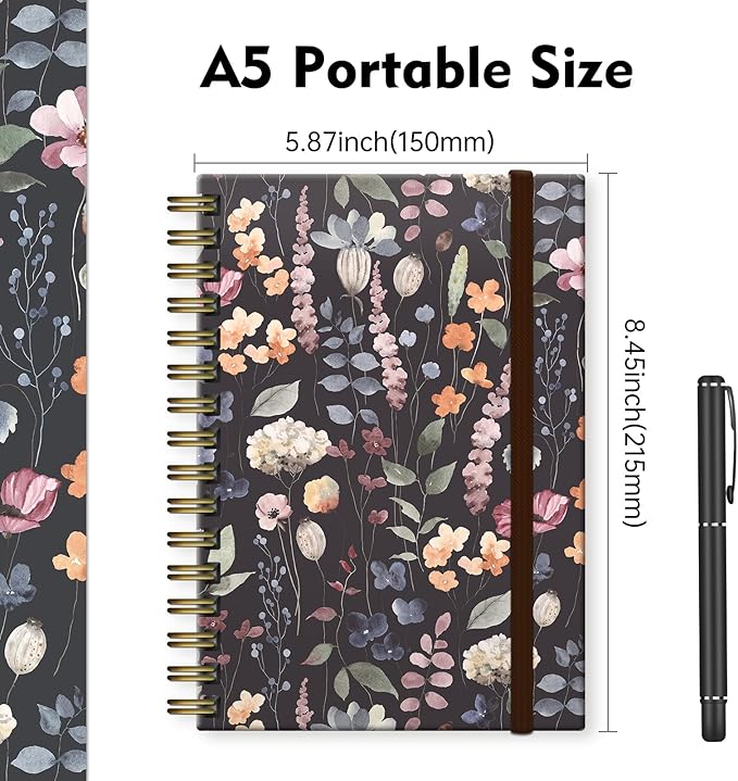 Cute Spiral Notebook, Journal for Women, Hardcover Spiral Journal, 5.5 x 8.3 Inches, 120 Pages,100gsm Paper, for Gifts Nurse Teacher Women Office Supplies(Watercolor Flower)