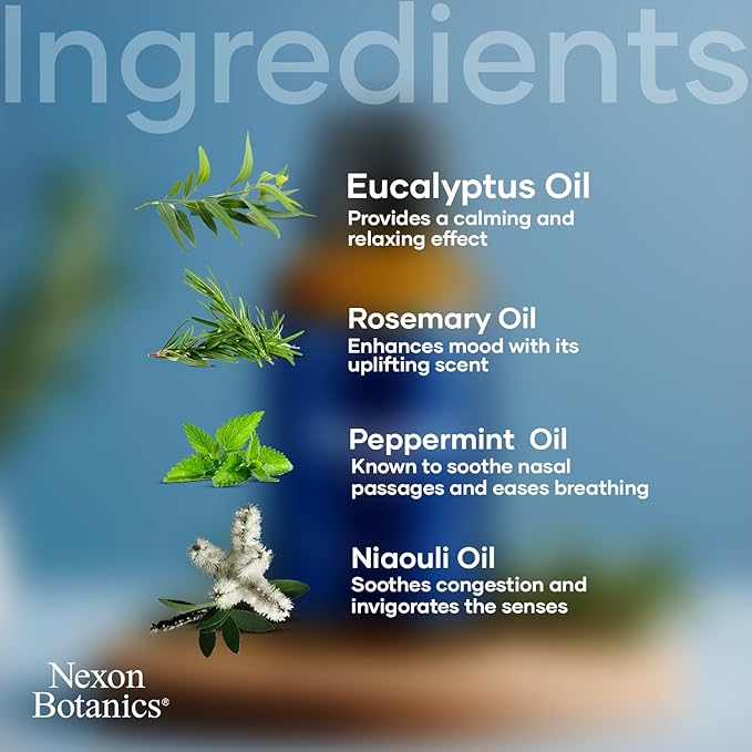 Breathe Essential Oil Blend 30 ml - Breath Sinus Relief with Menthol Oils - for Humidifiers, Diffusers, and Aromatherapy - Nexon Botanics