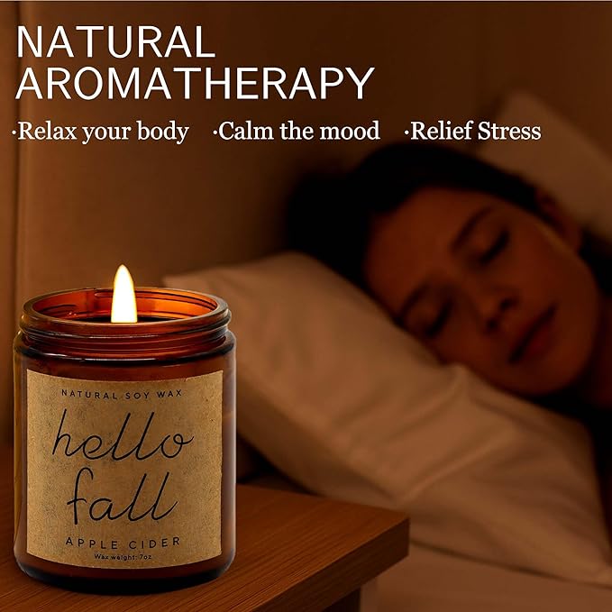 Lihome Fall Candles - Fall Decor for Home, Gifts for Women Mom Friend, Natural Soy Wax Apple Cider Scented Candles(7oz)