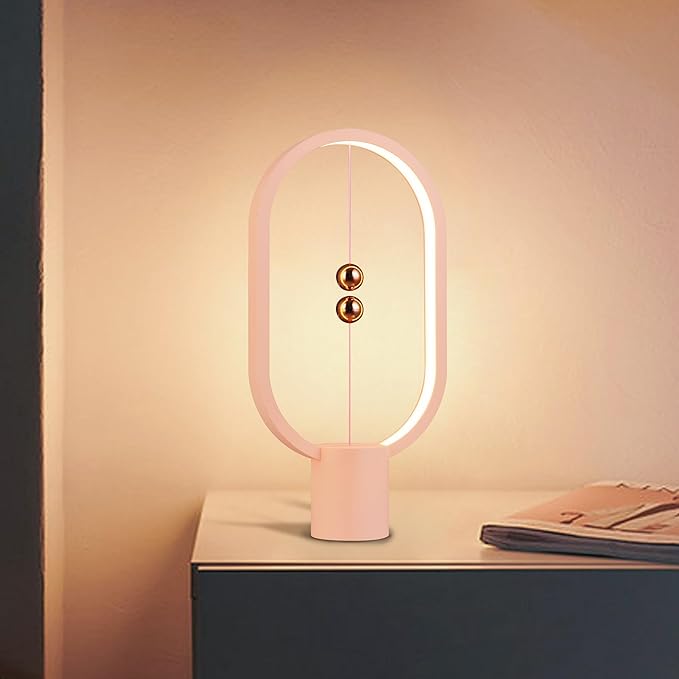 Heng Balance Light, USB Powered LED Table lamp, Creative, Magnetic Switch Night Light, dimmable Eye Protection Table lamp, Used for Gifts, Decoration Bedside, Dormitory and Office（Pink）