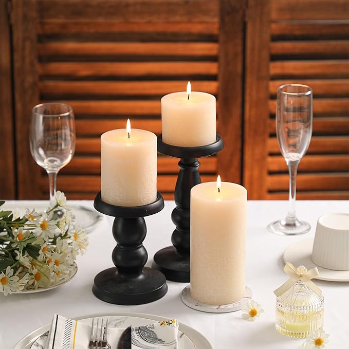 3x3 Inch Ivory Pillar Candles Set of 3 - Hand-Poured Unscented Candles, Long Clean Burning, Large Big Candles, Smokeless Dripless Candles for Dinner Table, Wedding, Home, Bathroom, Rustic Decor