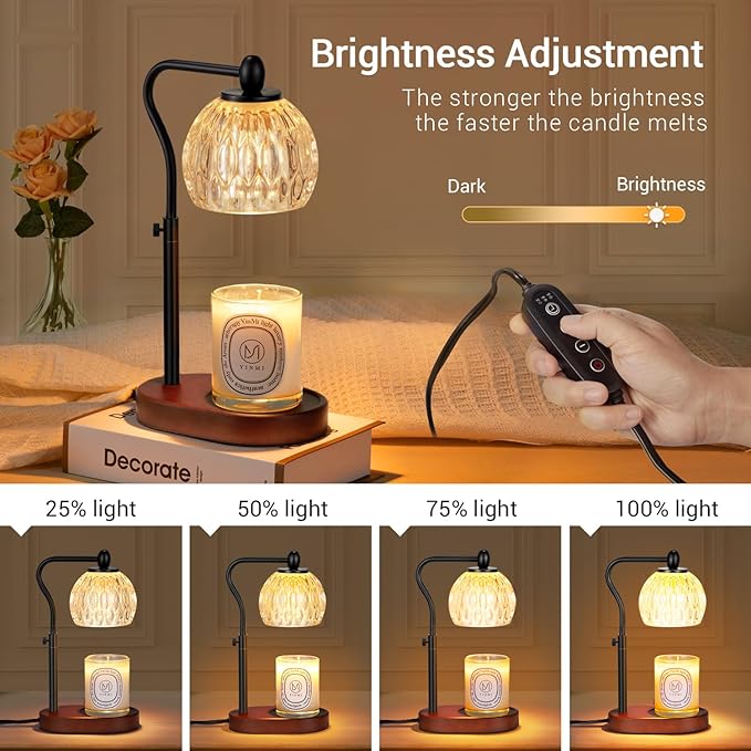 Candle Lamp with Timer & Dimmer - Height Adjustable for Scented Candles, with 2 * 50W Bulbs - Home Decor Gift for Mothers Day (Black)