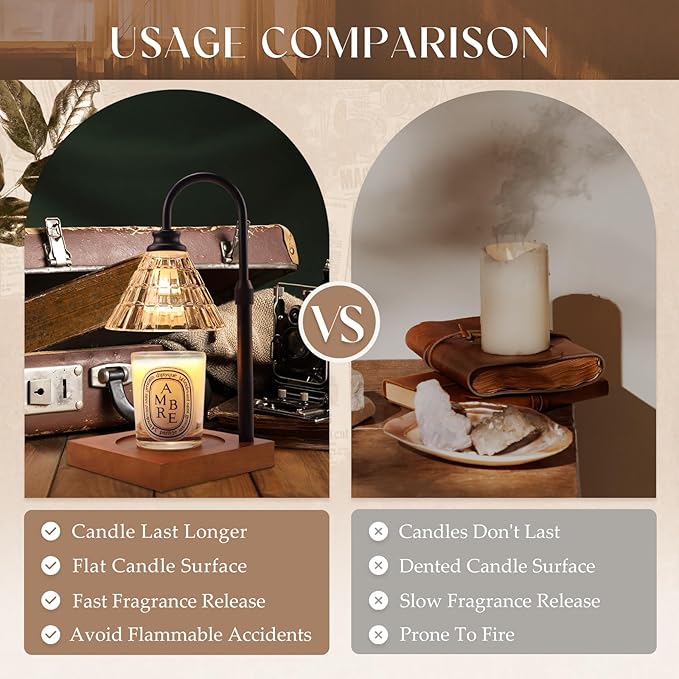 Candle Warmer Lamp with Dimmer, 2H/4H/8H Timer, Compatible with Yankee Candle Large Jar Candle, Home Decor Gift for her, Birthday Gift for mom, Home Scented Jar Candles Heater (Black Wood)