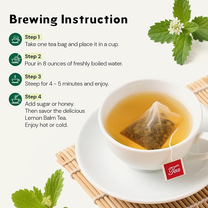 Lemon Balm Tea, Natural Lemon Balm Herbal Tea Bags for Calming and Digestion Support Caffeine-free - (50 Count (Pack of 1)