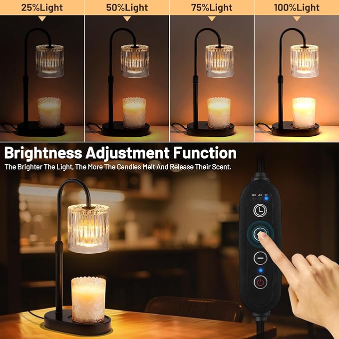 Candle Warmer Lamp with Timer: Modern Style Adjustable Height Candle Warmer Lamp Home Decor Safe Flame Free for Wax Blocks and Jar Candles Transparent Color